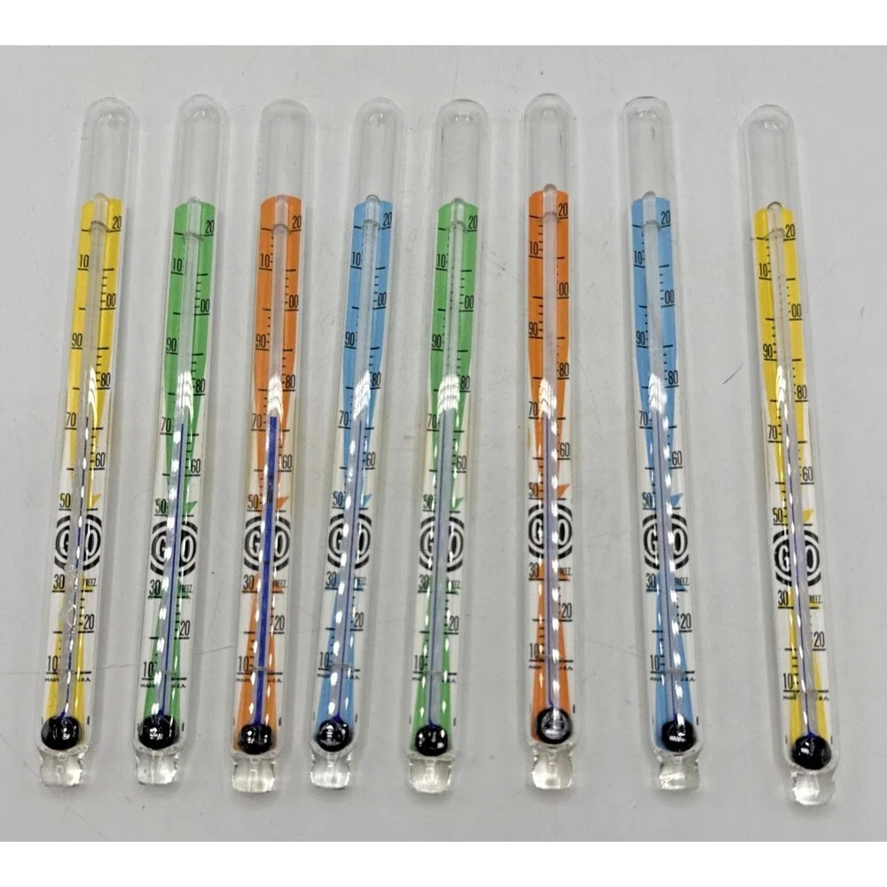 Vintage AcuRite Thermometers Swizzle Sticks Set Of 8 W/Original Box